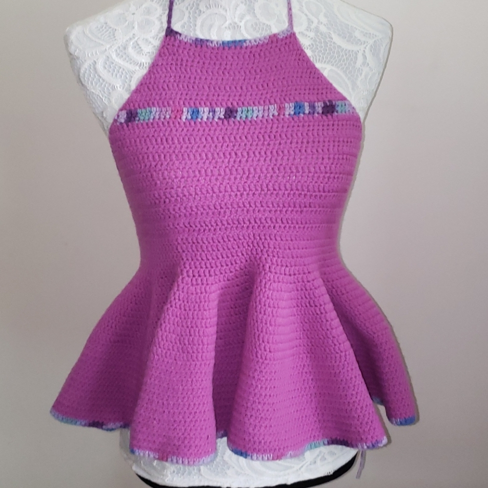 🧶Handmade purple halter peplum top